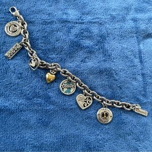 Brighton Silver World Peace Charm Bracelet with Heart and Peace Charms Retired
